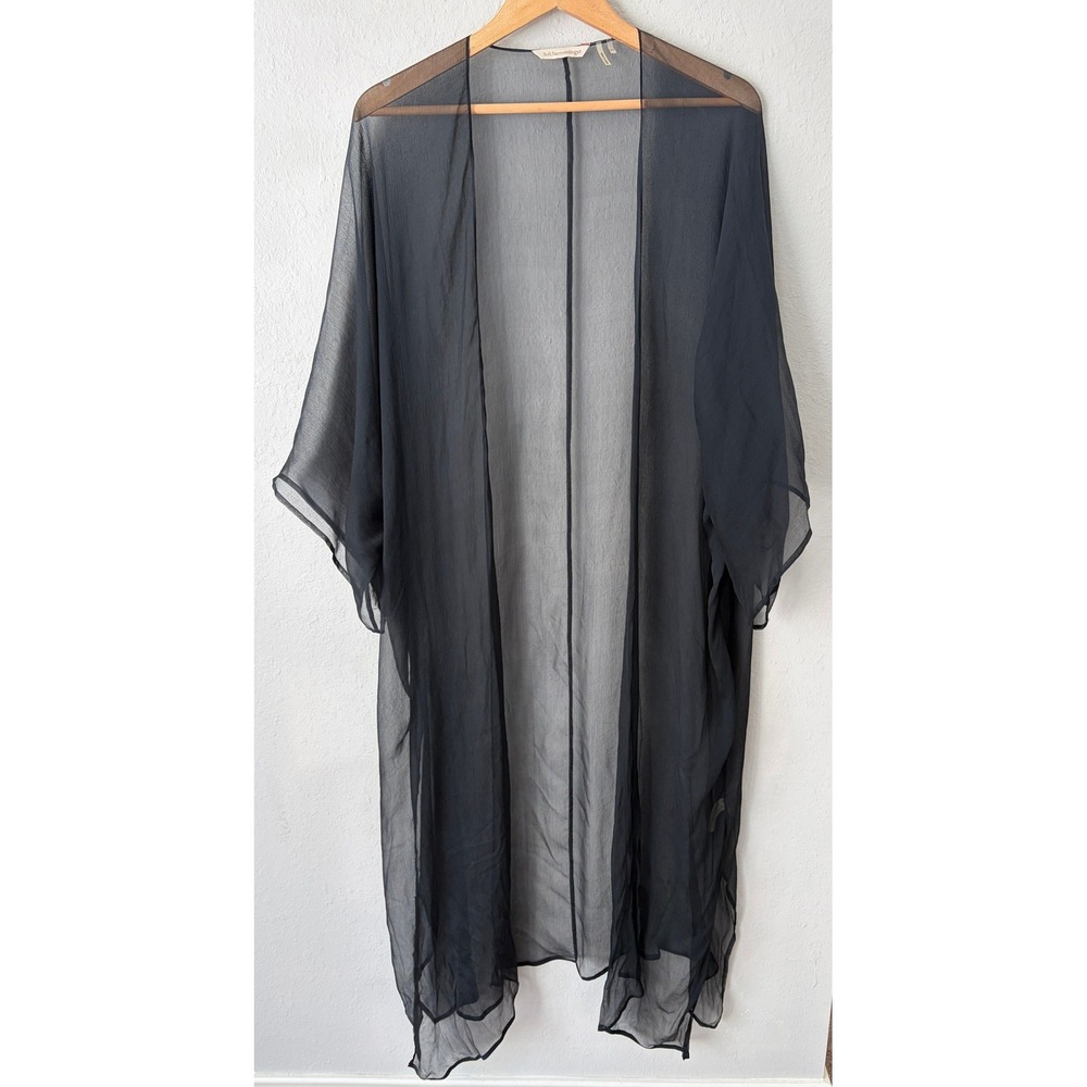 Soft Surroundings 100% Silk Sheer Duster Kimono 2X Black Layering Wrap Goth